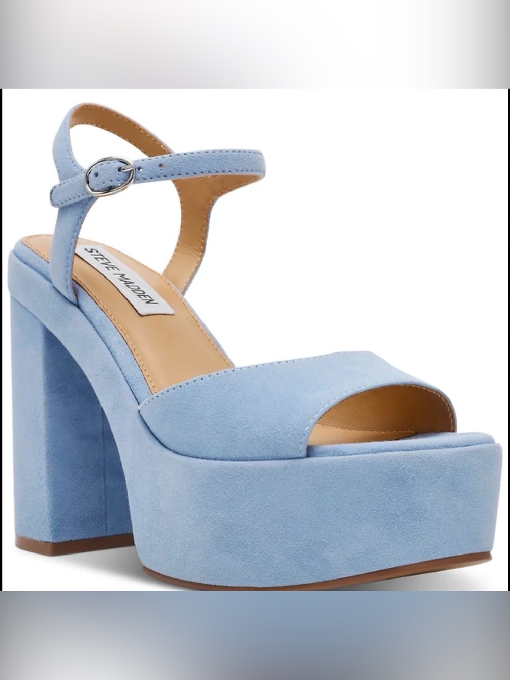 Steve Madden Light Blue Suede Platform Sandal with Ankle Strap